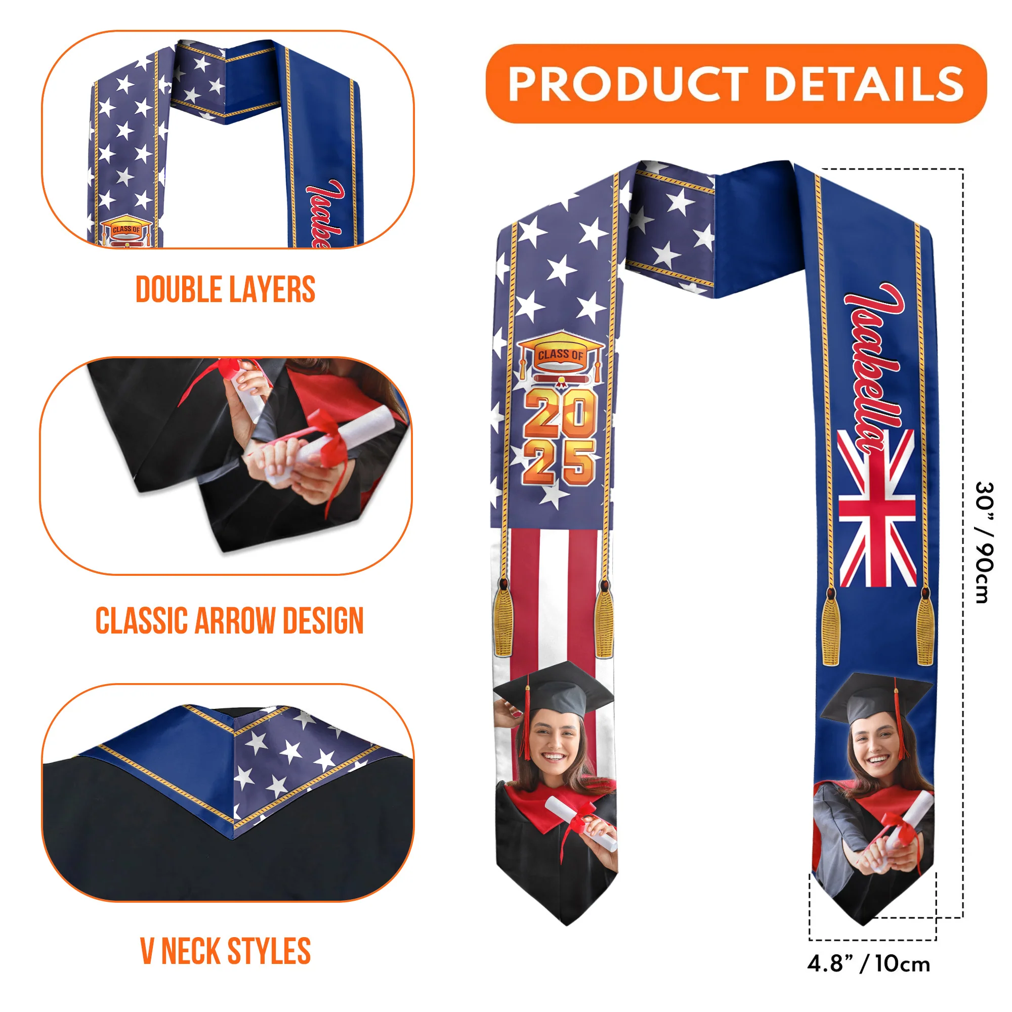 Custom Flag Nations Graduation - Personalized Graduation Stoles - Graduation Gift, Senior Gift | Custom Photo NH96 - Image 5