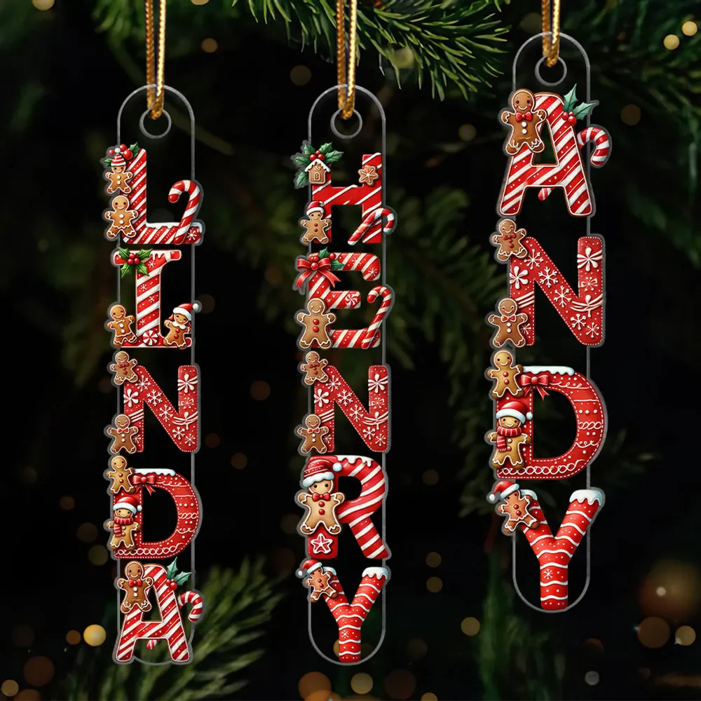 Custom Letters Candy Cane With Gingerbread 2025 - Personalized Acrylic Ornament - Christmas Gift For Family Members NA94