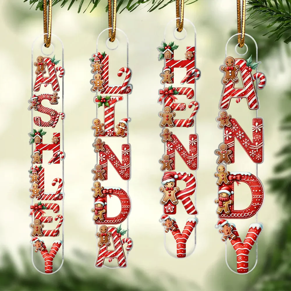Custom Letters Candy Cane With Gingerbread 2025 - Personalized Acrylic Ornament - Christmas Gift For Family Members NA94 - Image 2