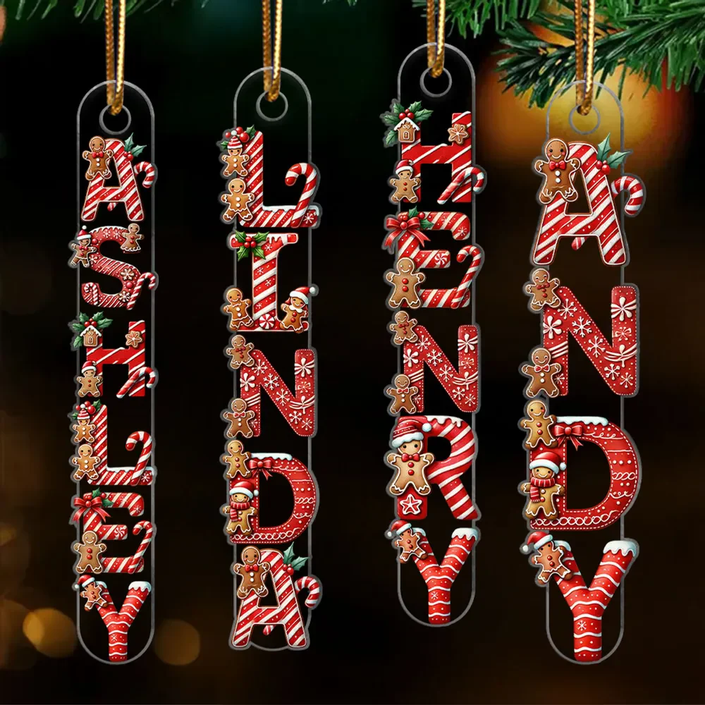 Custom Letters Candy Cane With Gingerbread 2025 - Personalized Acrylic Ornament - Christmas Gift For Family Members NA94 - Image 3