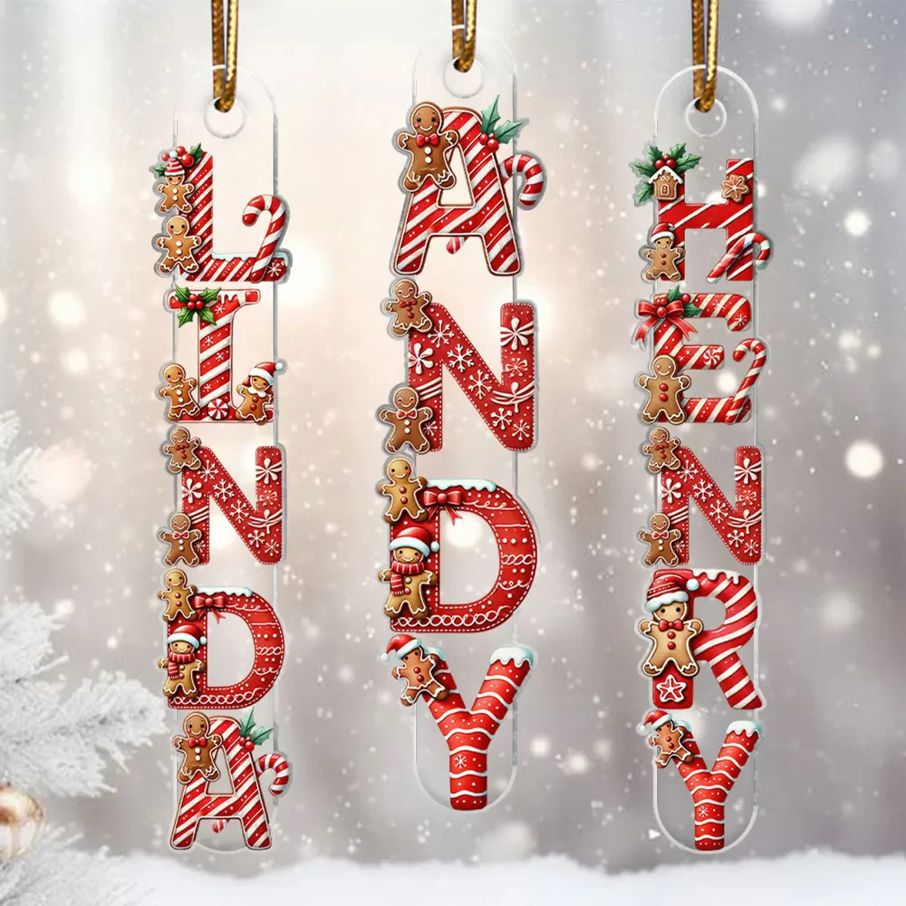 Custom Letters Candy Cane With Gingerbread 2025 - Personalized Acrylic Ornament - Christmas Gift For Family Members NA94 - Image 4