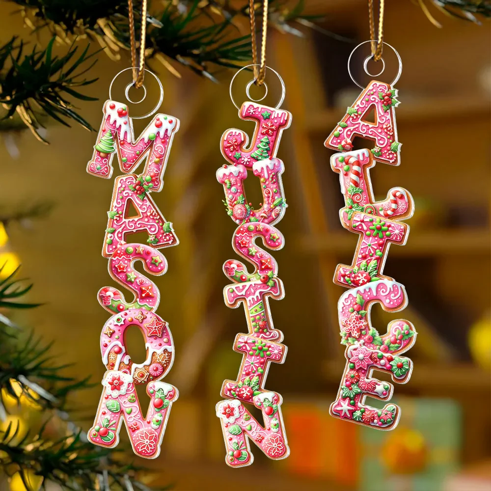 Custom Letters Cute Pink Alphabet Gingerbread 2025 - Personalized Acrylic Ornament - Christmas Gift For Family Members NA94 - Image 4