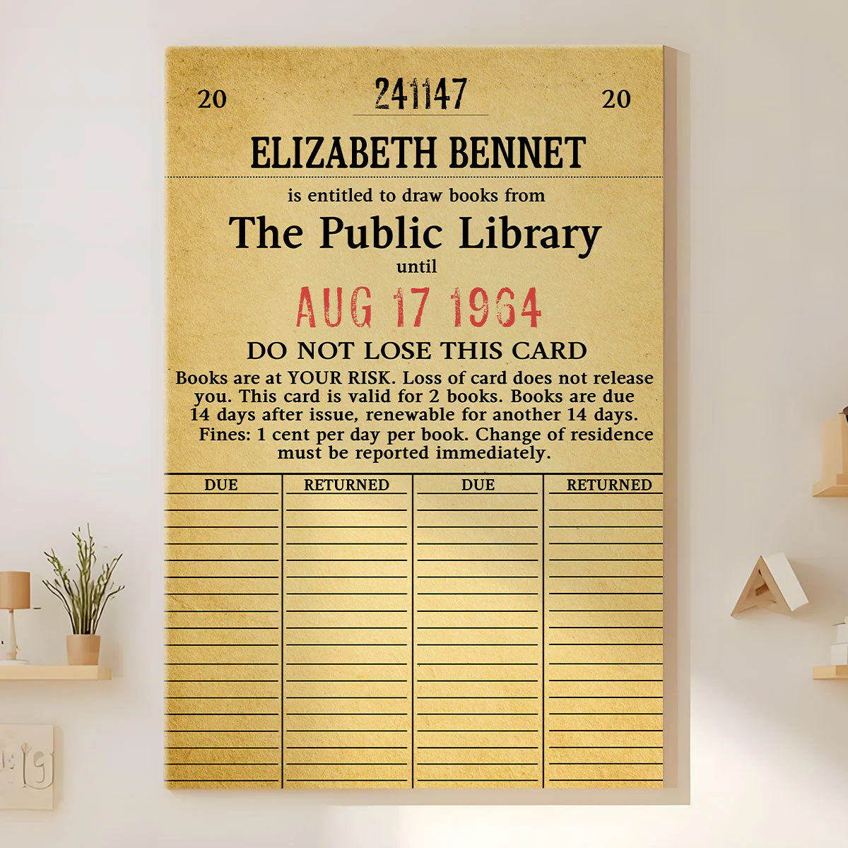 Custom Library Card - Personalized Canvas - Gift For Book Lovers, Readers HH01