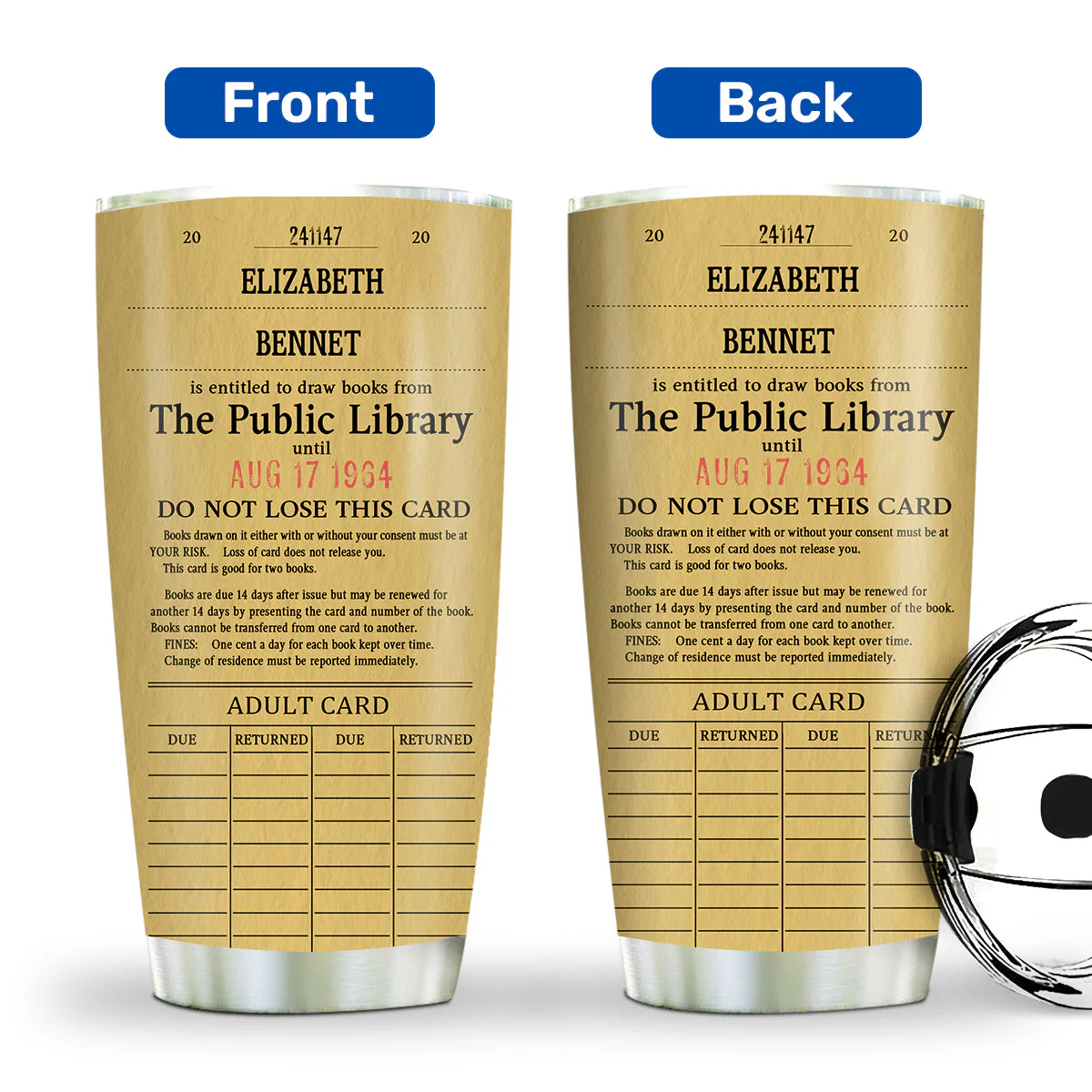 Custom Library Card - Personalized Stainless Steel Tumbler - Gift For Book Lovers, Readers HH01 - Image 2