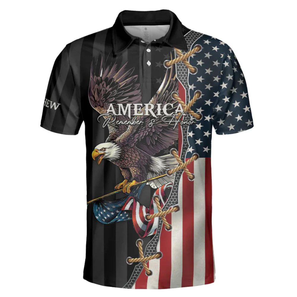 Custom Name America Remember And Honor - Gift For Father, Husband - Men Polo - Image 2
