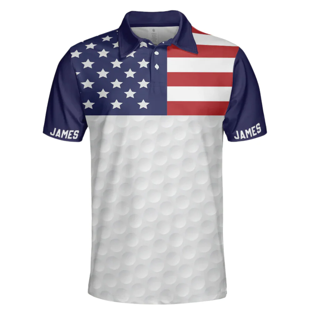 Custom Name American Flag USA - Gift For Husband, Father - Men Polo - Image 2