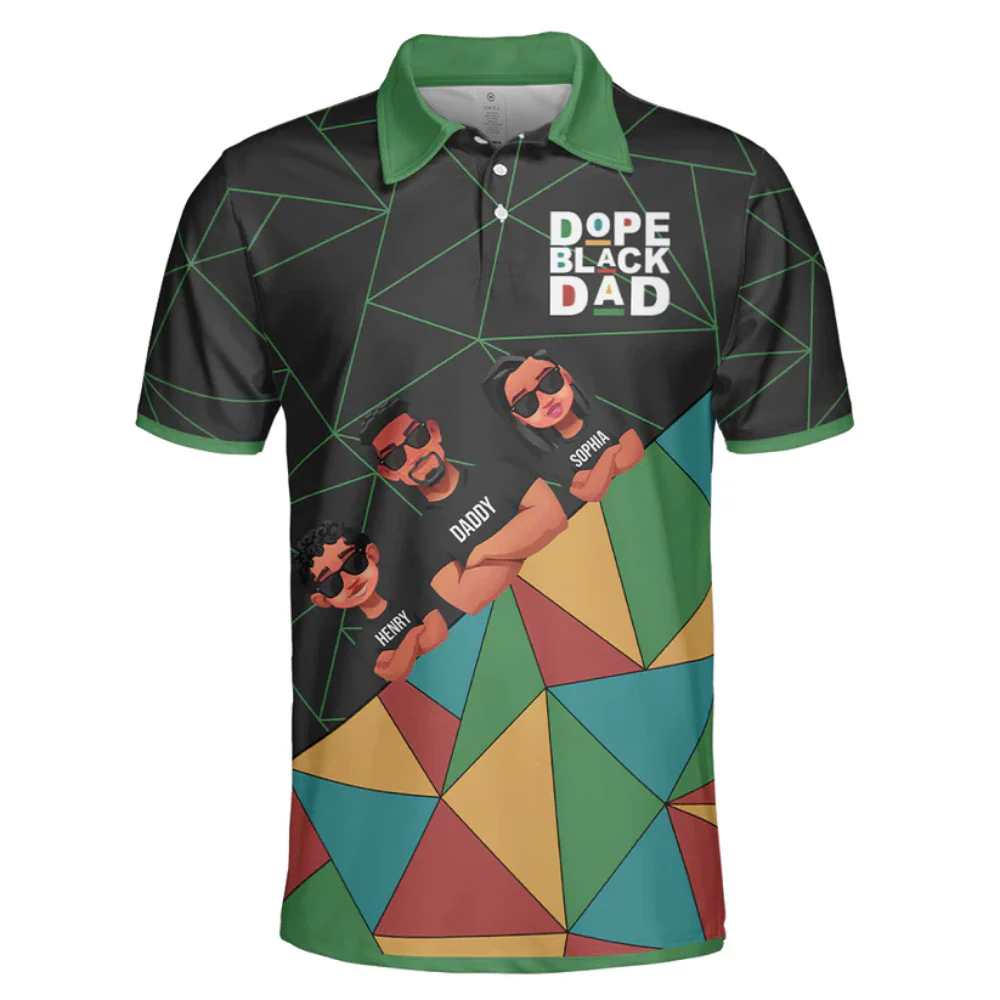 Custom Name Dope Black Dad - Gift For Father, Grandfather - Men Polo - Image 2