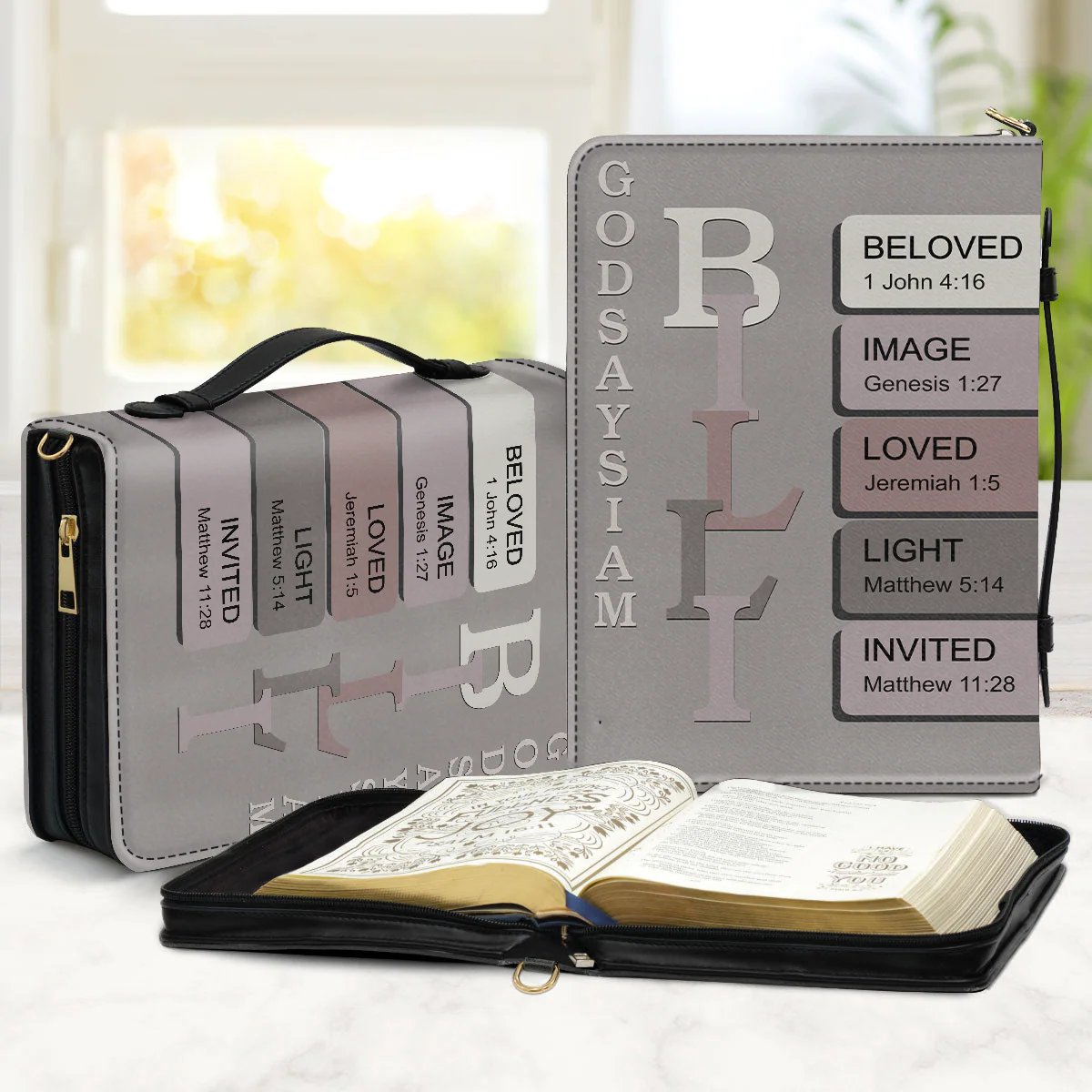 Custom Name God Says I am with Scripture Affirmations - Personalized Bible Cover - Religious Gift