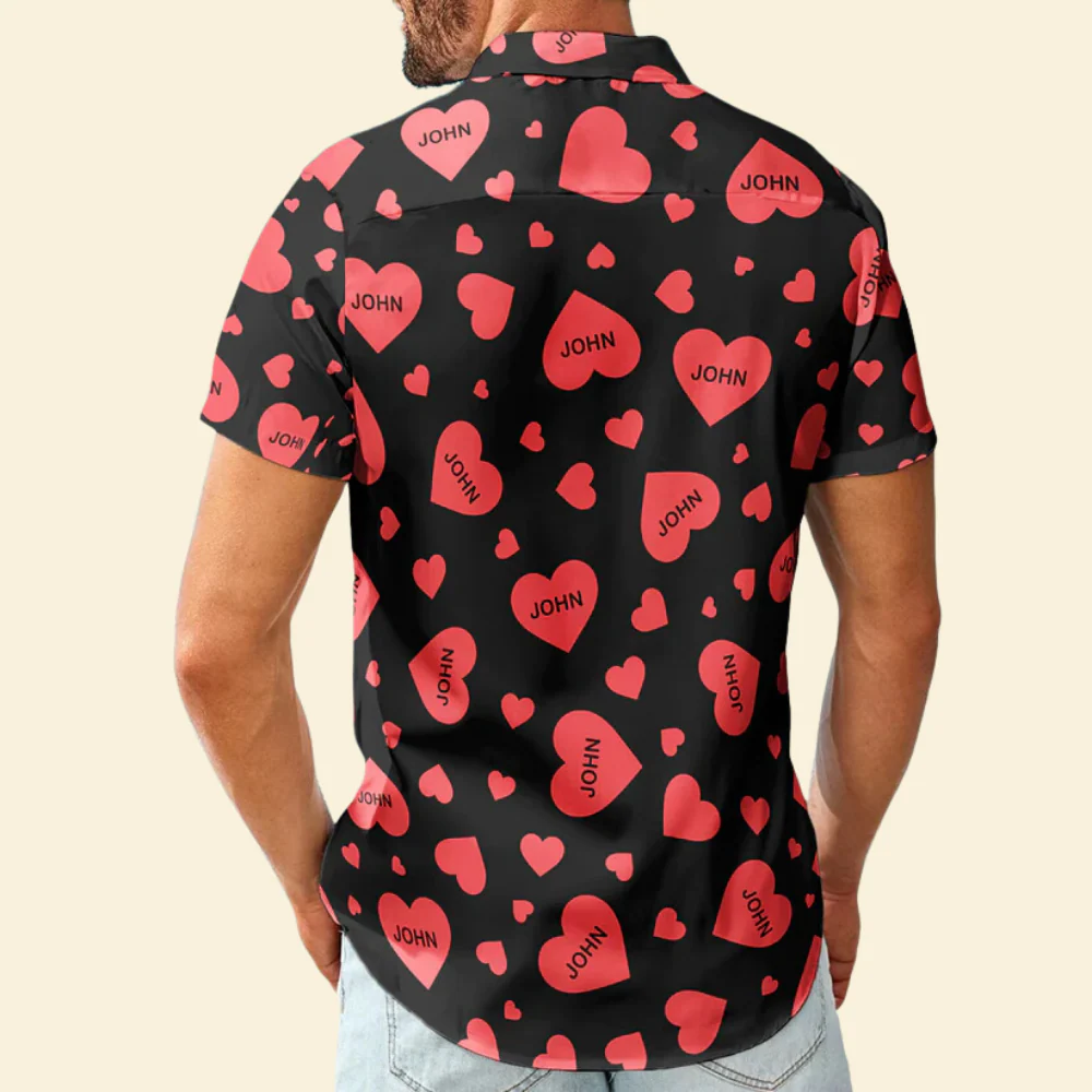 Custom Name Heart Vintage Aloha Valentine's Day - Personalized Hawaiian Shirt - Image 2