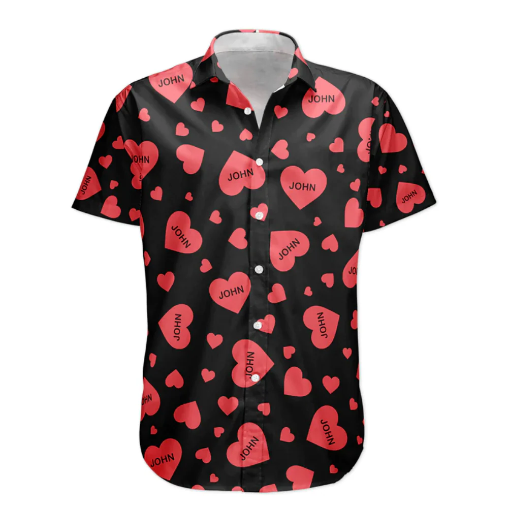 Custom Name Heart Vintage Aloha Valentine's Day - Personalized Hawaiian Shirt - Image 3