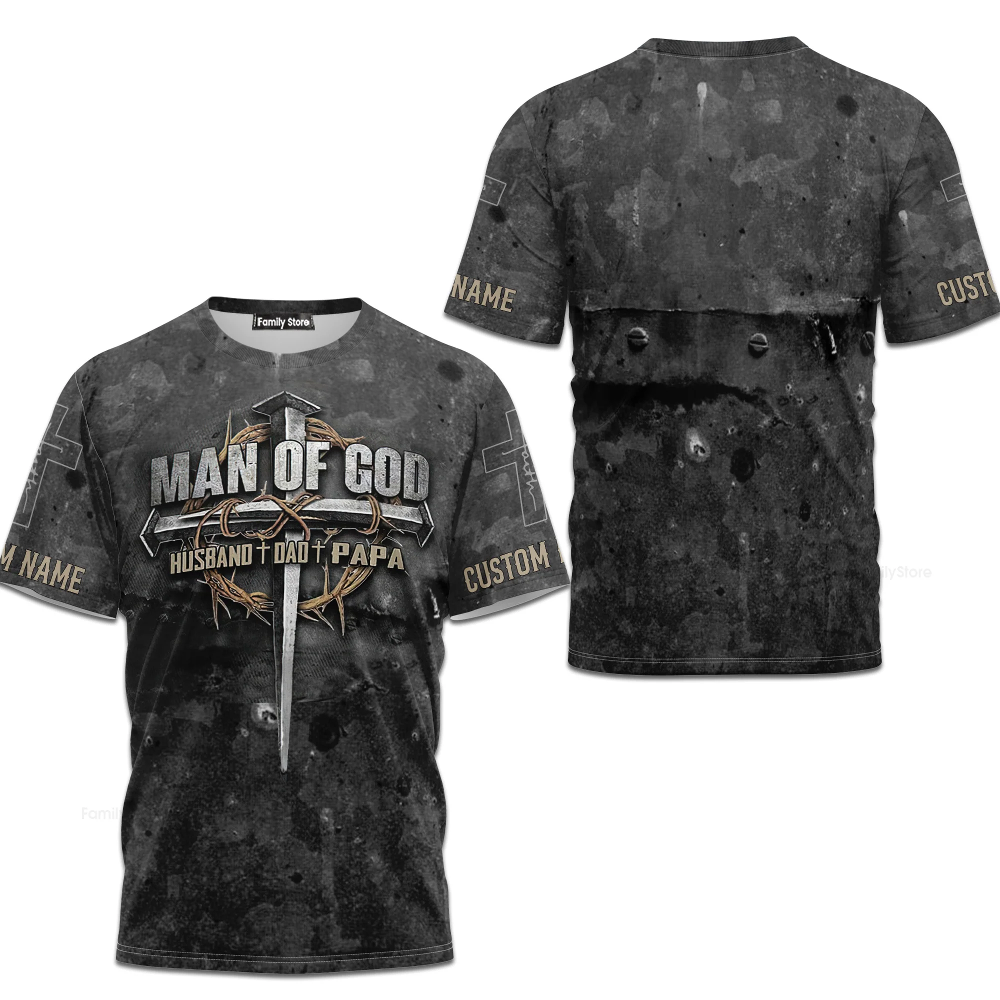 Custom Name Man of God  – Christian Patriotic All Over Print Tshirt - Gift for Husband, Dad, Papa