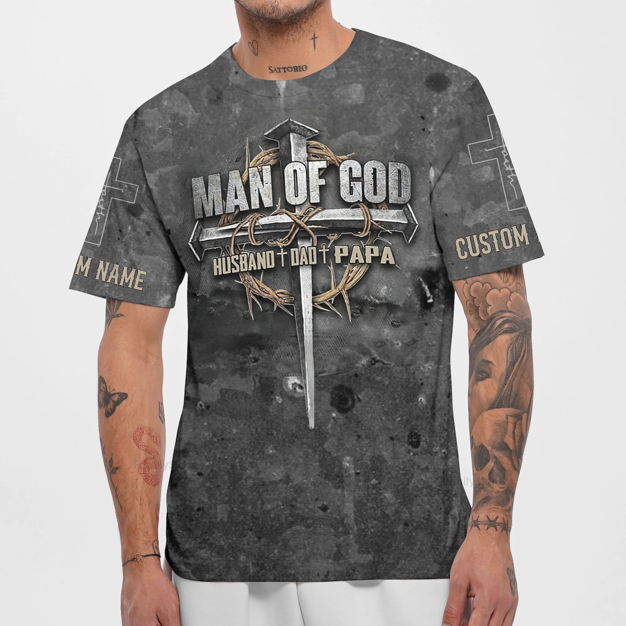 Custom Name Man of God  – Christian Patriotic All Over Print Tshirt - Gift for Husband, Dad, Papa - Image 4