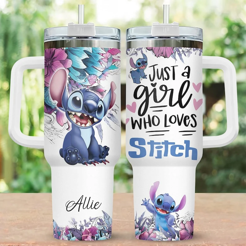 Custom Name Sti Just A Girl Who Loves Ohana - Personalized Tumbler 40oz Cup With Straw - Gift For Family Members, Movie Fans NA94