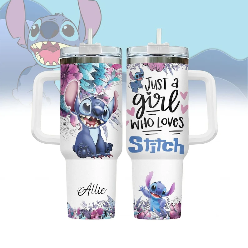 Custom Name Sti Just A Girl Who Loves Ohana - Personalized Tumbler 40oz Cup With Straw - Gift For Family Members, Movie Fans NA94 - Image 2