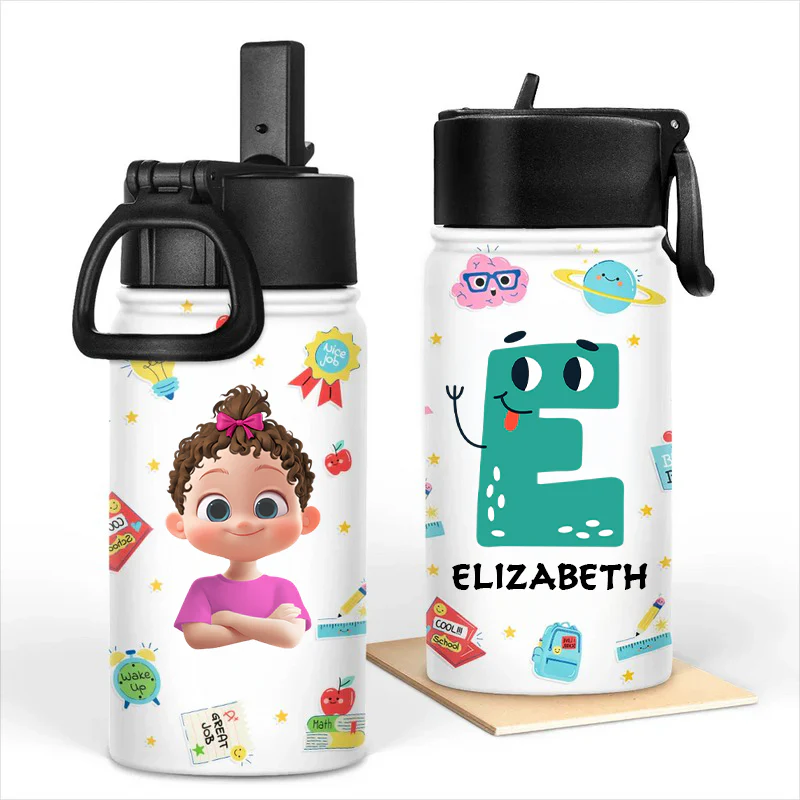 Custom Name With Cartoon Letter - Personalized Kid Water Bottle - Gift For Kids | GR29 TD118