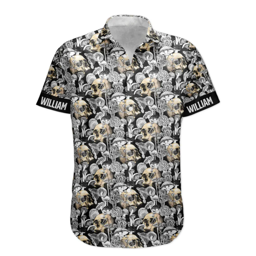 Custom Name With Magic Poisonous Mushroom And Skull - Personalized Hawaiian Shirt - Image 3