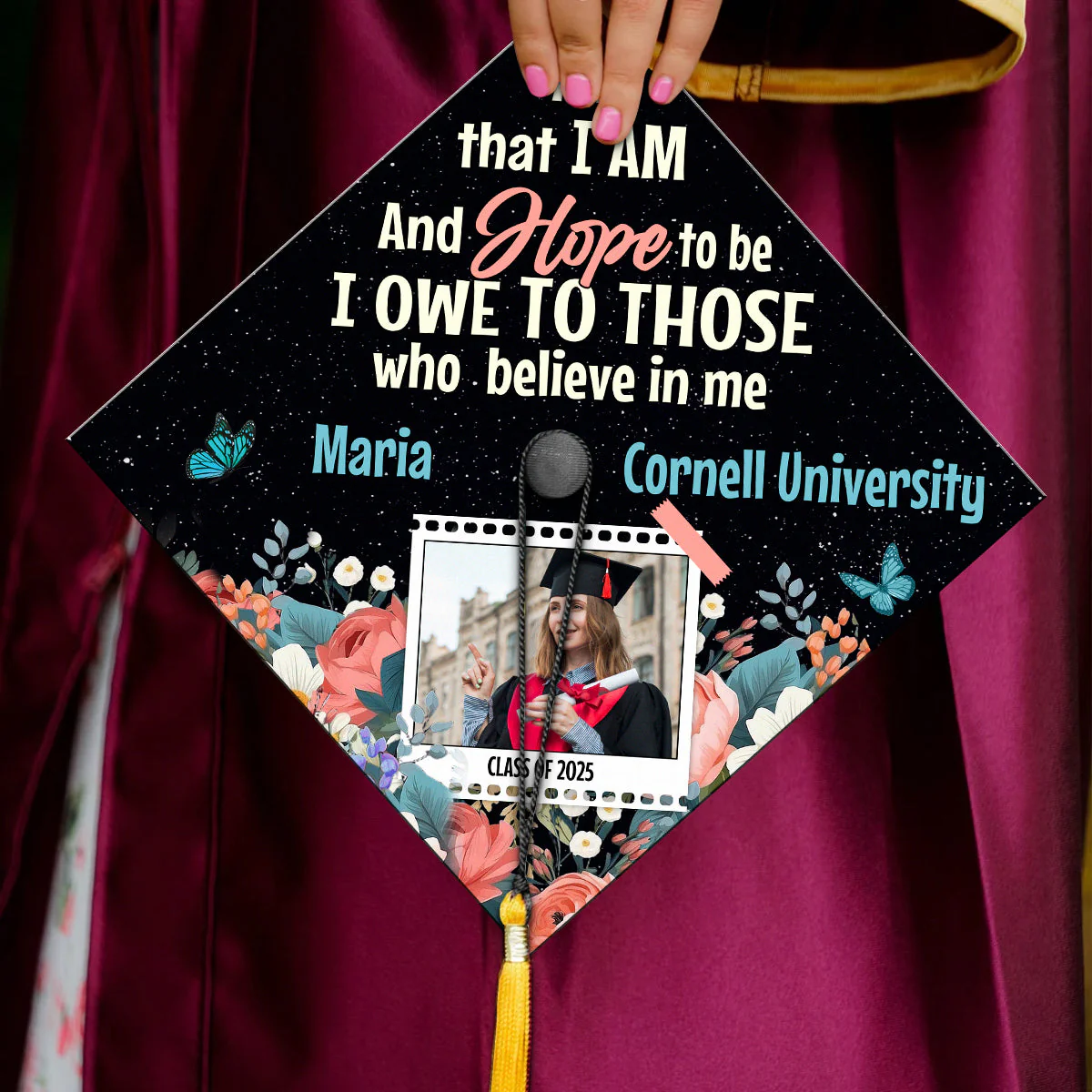 Custom Photo All That I Am And Hope To Be - Personalized Graduation Cap Topper | NA94