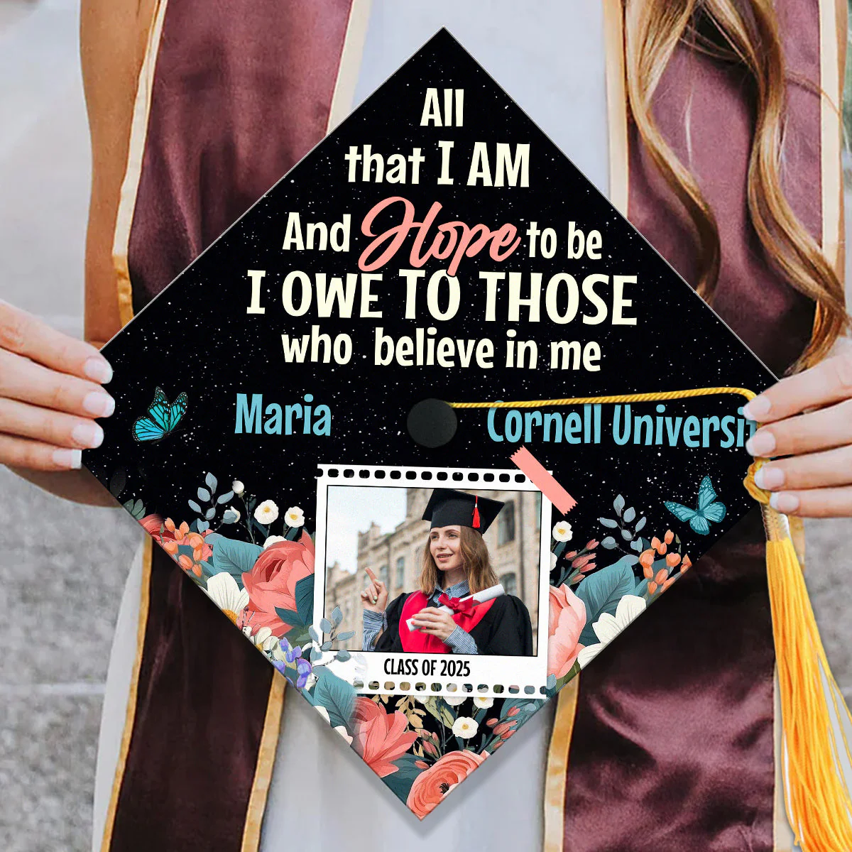 Custom Photo All That I Am And Hope To Be - Personalized Graduation Cap Topper | NA94 - Image 3