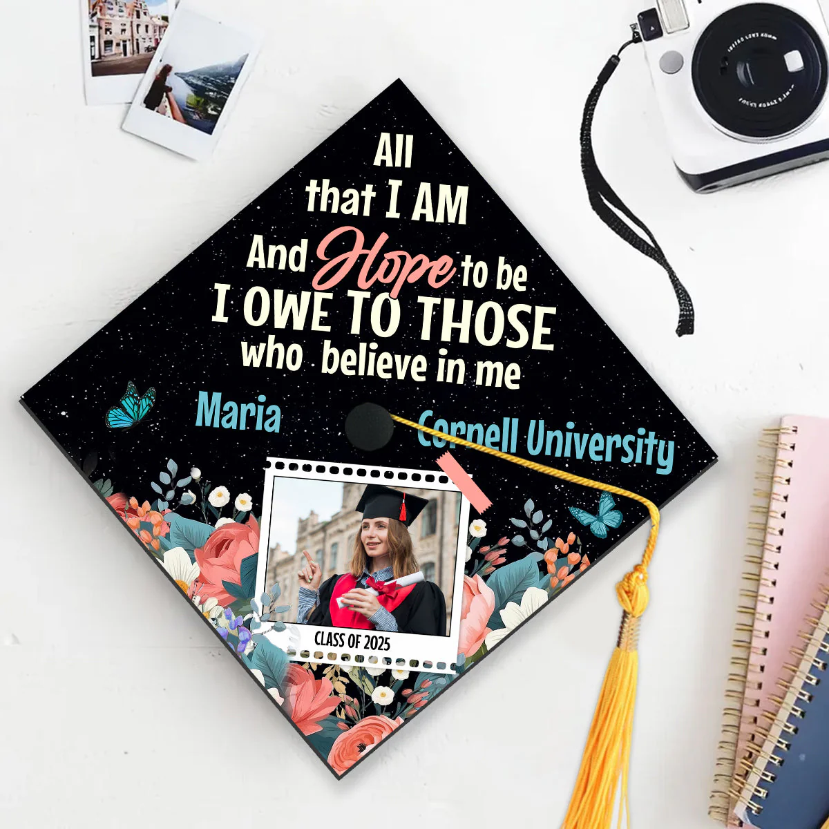Custom Photo All That I Am And Hope To Be - Personalized Graduation Cap Topper | NA94 - Image 4