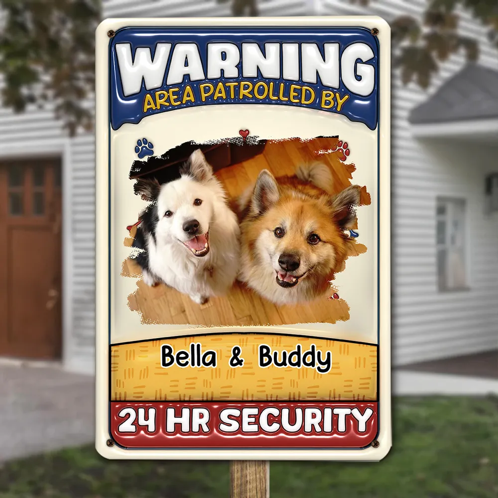 Custom Photo Area Patrolled By Dogs - Personalized 3D Inflated Effect Metal Sign - Gift For Dog Lovers | NA94 - Image 2