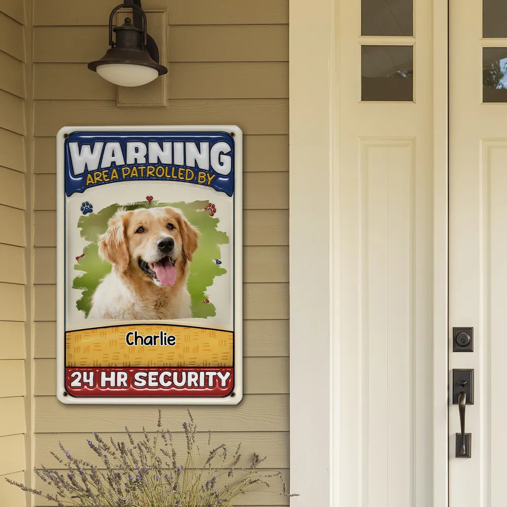 Custom Photo Area Patrolled By Dogs - Personalized 3D Inflated Effect Metal Sign - Gift For Dog Lovers | NA94 - Image 3