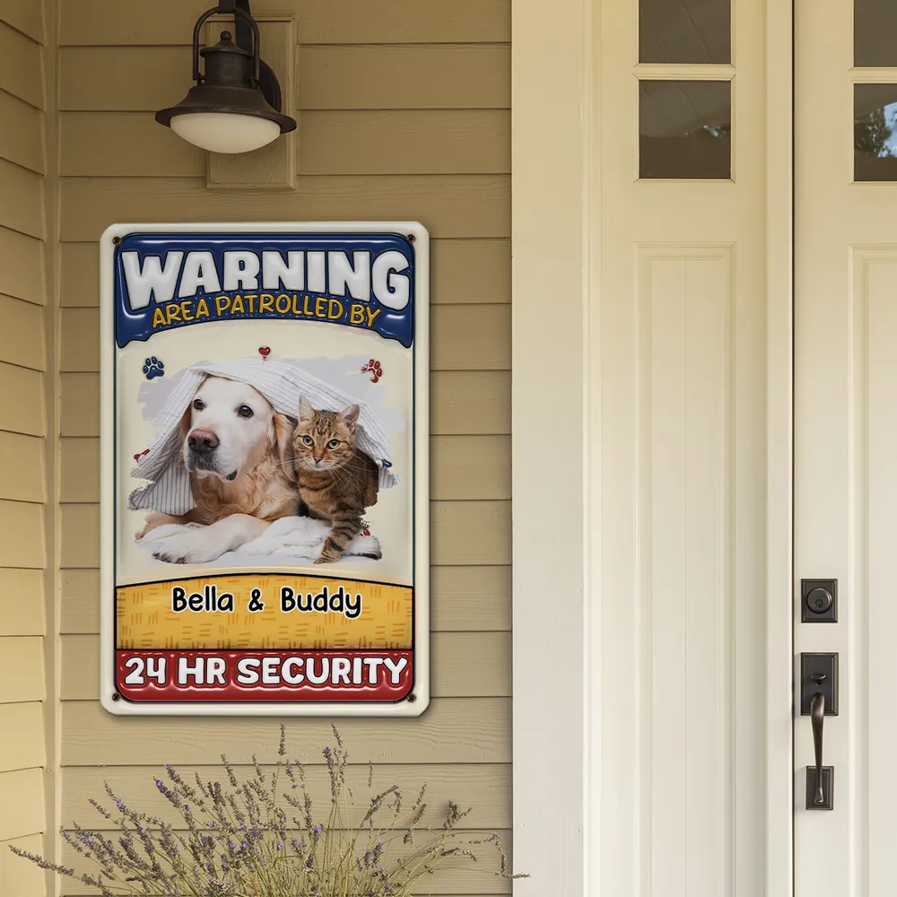 Custom Photo Area Patrolled By Pet - Personalized 3D Inflated Effect  Metal Sign - Gift For Pet Lovers | NA94 - Image 2
