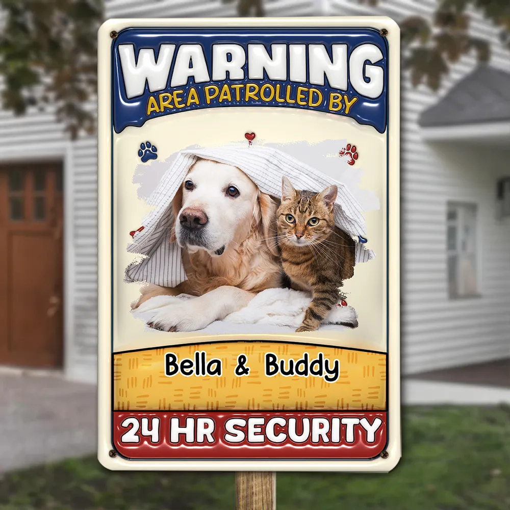 Custom Photo Area Patrolled By Pet - Personalized 3D Inflated Effect  Metal Sign - Gift For Pet Lovers | NA94 - Image 3