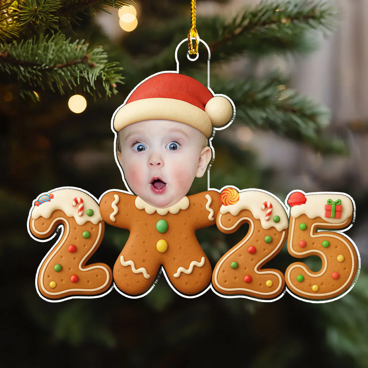 Custom Photo Baby 2025 Cute Gingerbread - Personalized Acrylic Ornament - Christmas Gift NA94