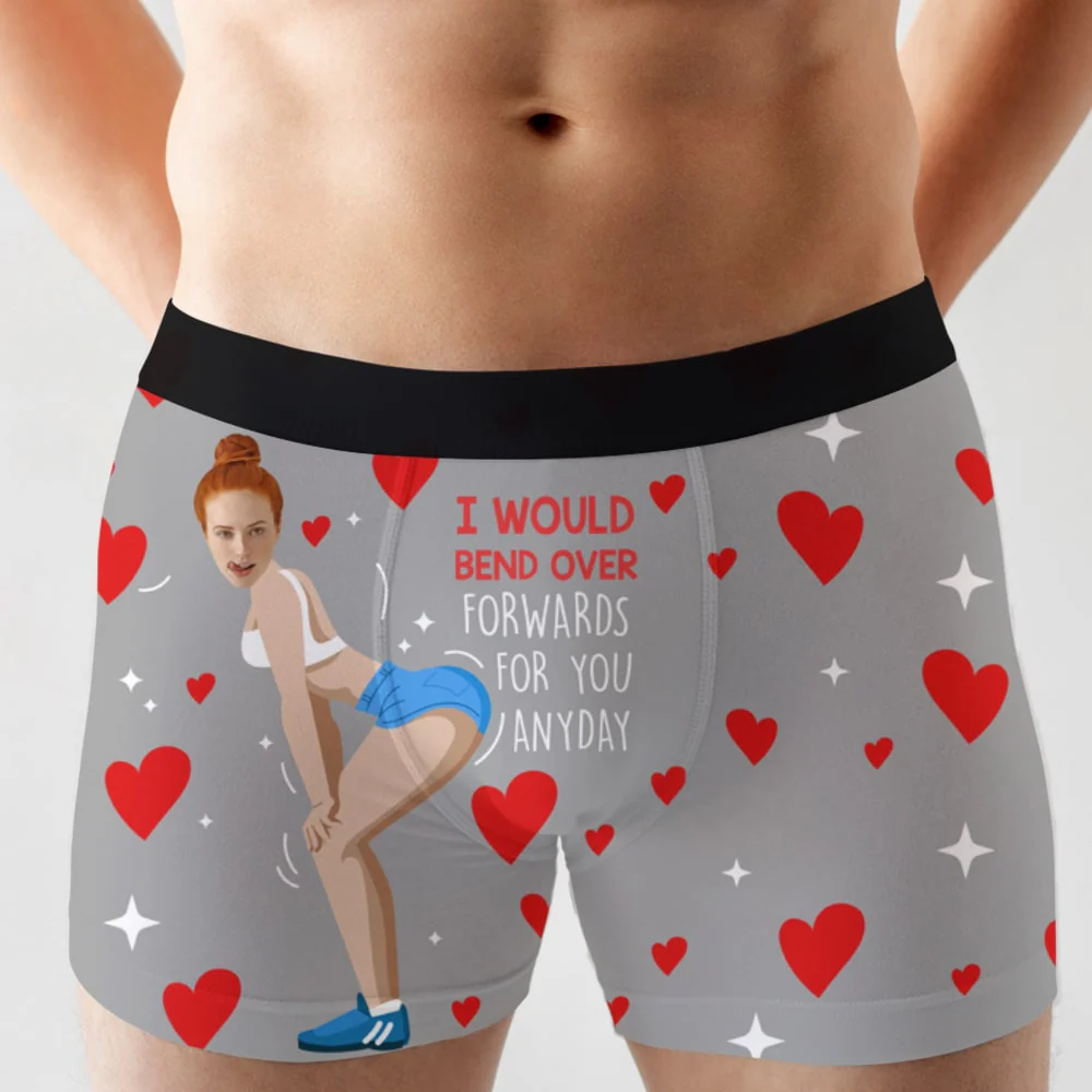 Custom Photo Bend Over Forwards For You Anyday - Gift For Boyfriend, Husband, Anniversary - Funny Personalized Custom Boxer Briefs, Men's Boxers NH96