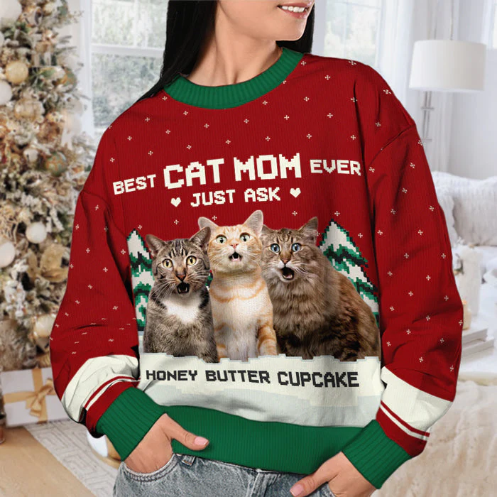 Custom Photo Best Cat Mom Ever, Just Ask - Personalized Ugly Sweater - Christmas Gift For Pet Owners, Pet Lovers - NH96 - Image 3