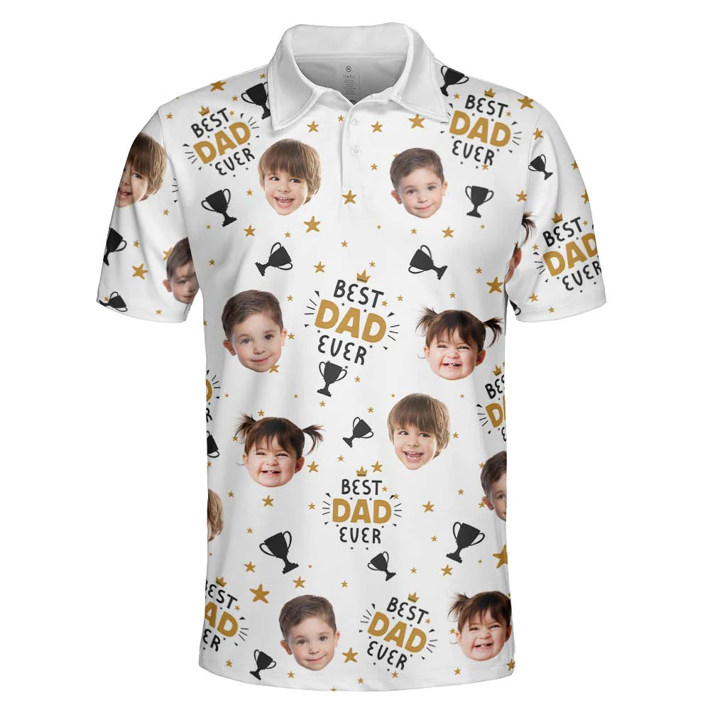 Custom Photo Best Dad Ever With The Trophies - Gift For Dad - Personalized Men Polo Shirt - Image 2