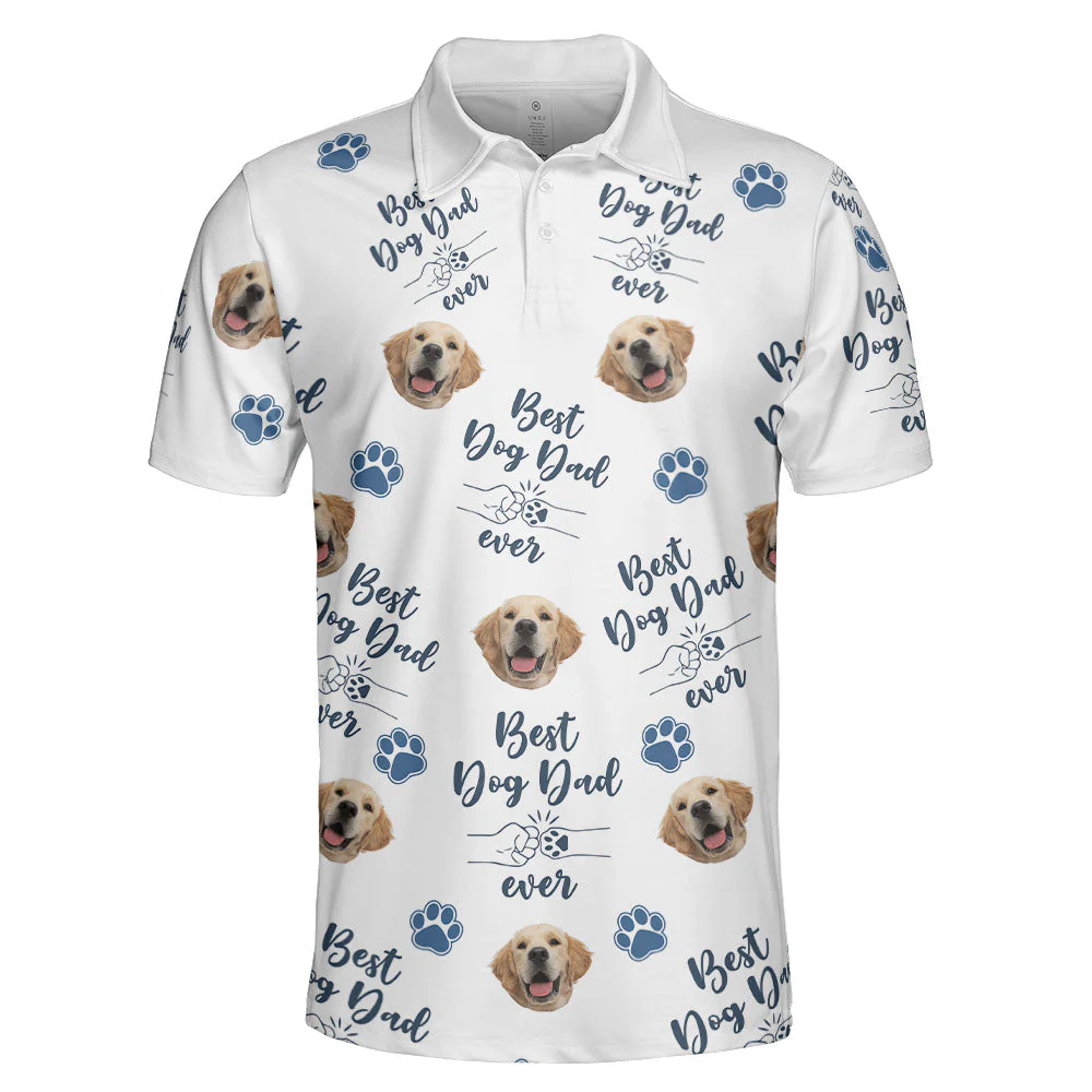Custom Photo Best Dog Dad Ever Blue Paw Paw - Gift For Dog Lovers - Personalized Men Polo Shirt - Image 2