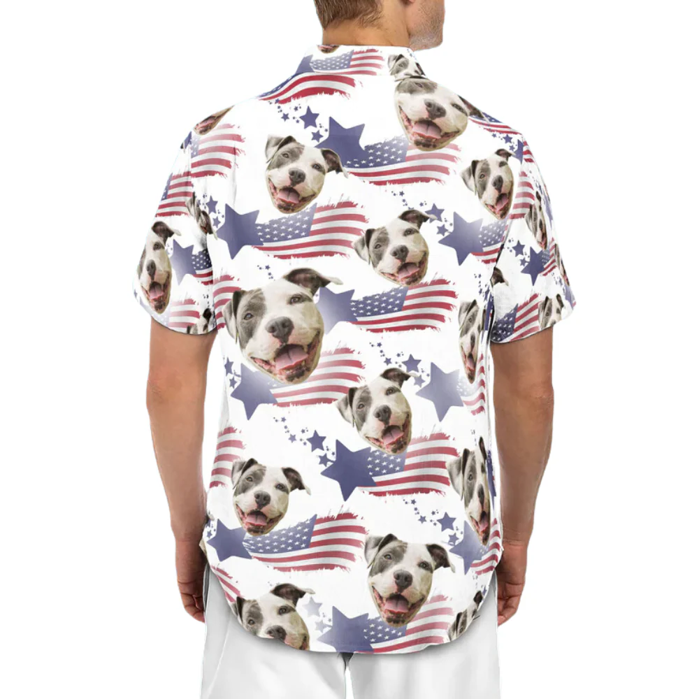 Custom Photo Best Dog Dad US Flag - Gift For Dog Lovers - Personalized Hawaiian Shirt - Image 3