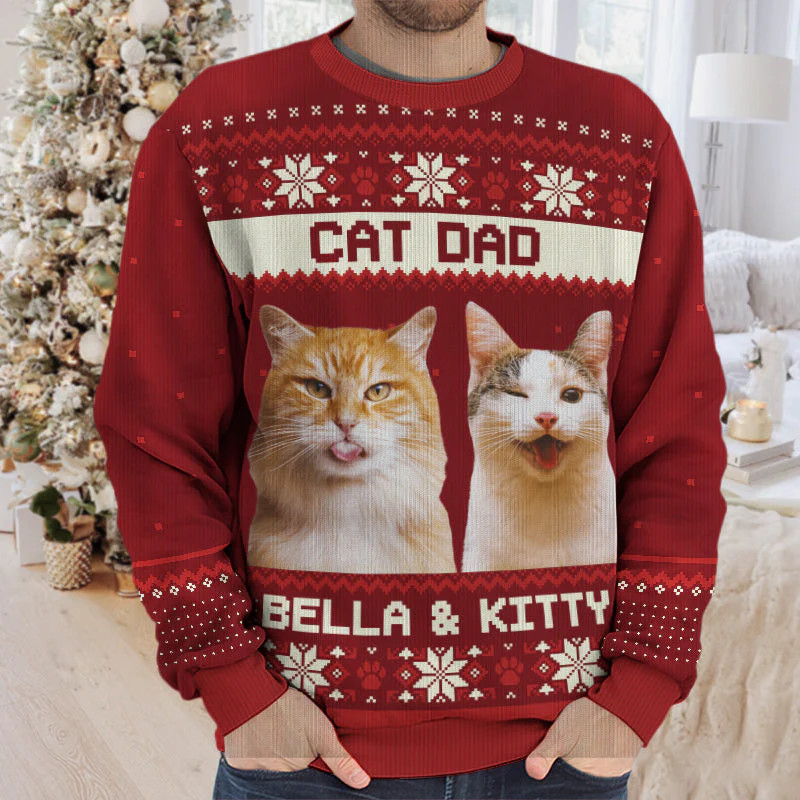 Custom Photo Born To Be A Cat Dad - Personalized Ugly Sweater - Gift For Cat Lover, Cat Mom, Cat Dad - NH96 - Image 2
