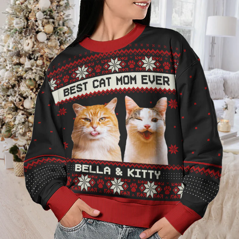 Custom Photo Born To Be A Cat Dad - Personalized Ugly Sweater - Gift For Cat Lover, Cat Mom, Cat Dad - NH96 - Image 3