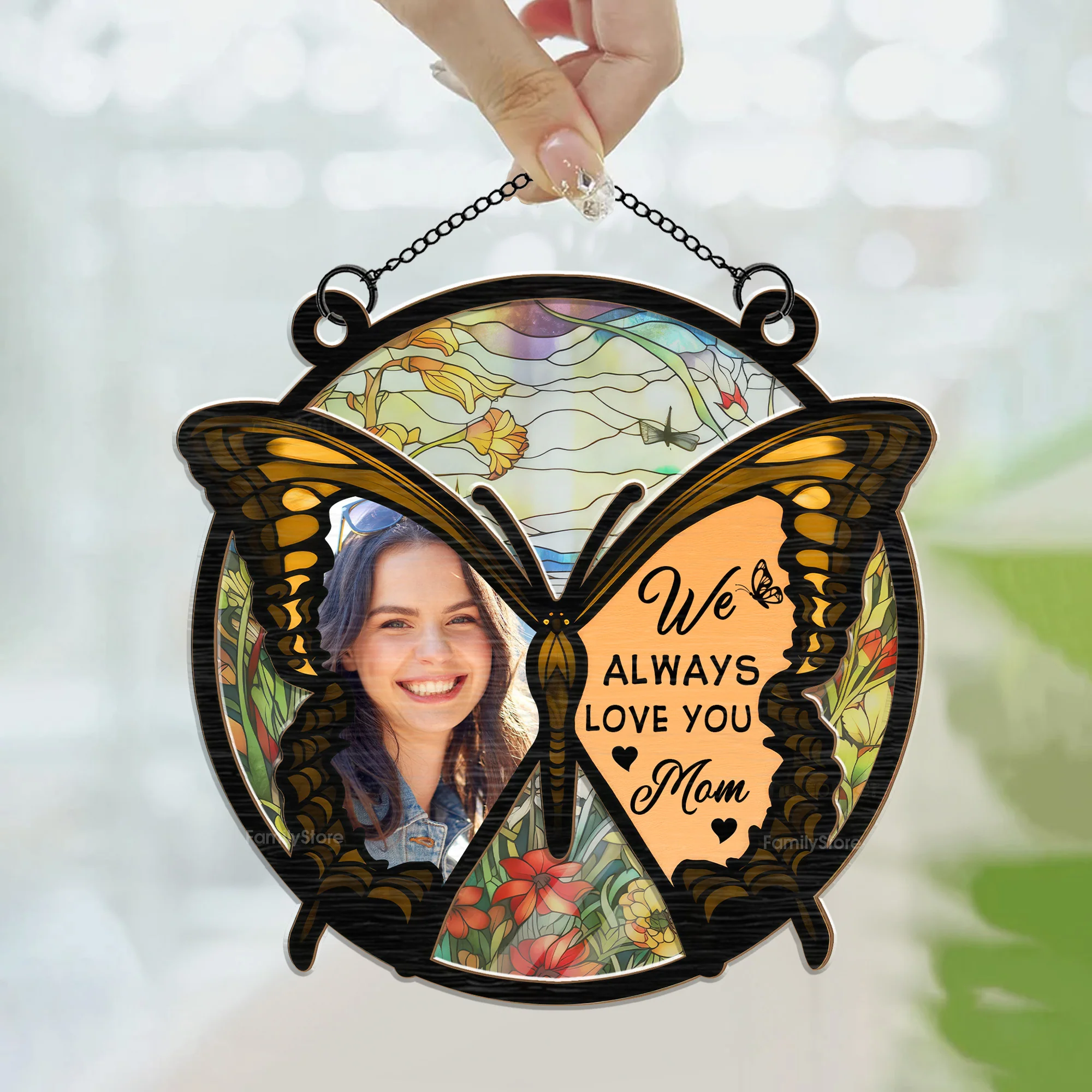 Custom Photo Butterfly We Always Love You - Personalized Window Hanging Window Hanging Suncatcher Ornament - Loving Gift For Mother, Grandma, Grandmother, Mother's Day | NA94 - Image 3