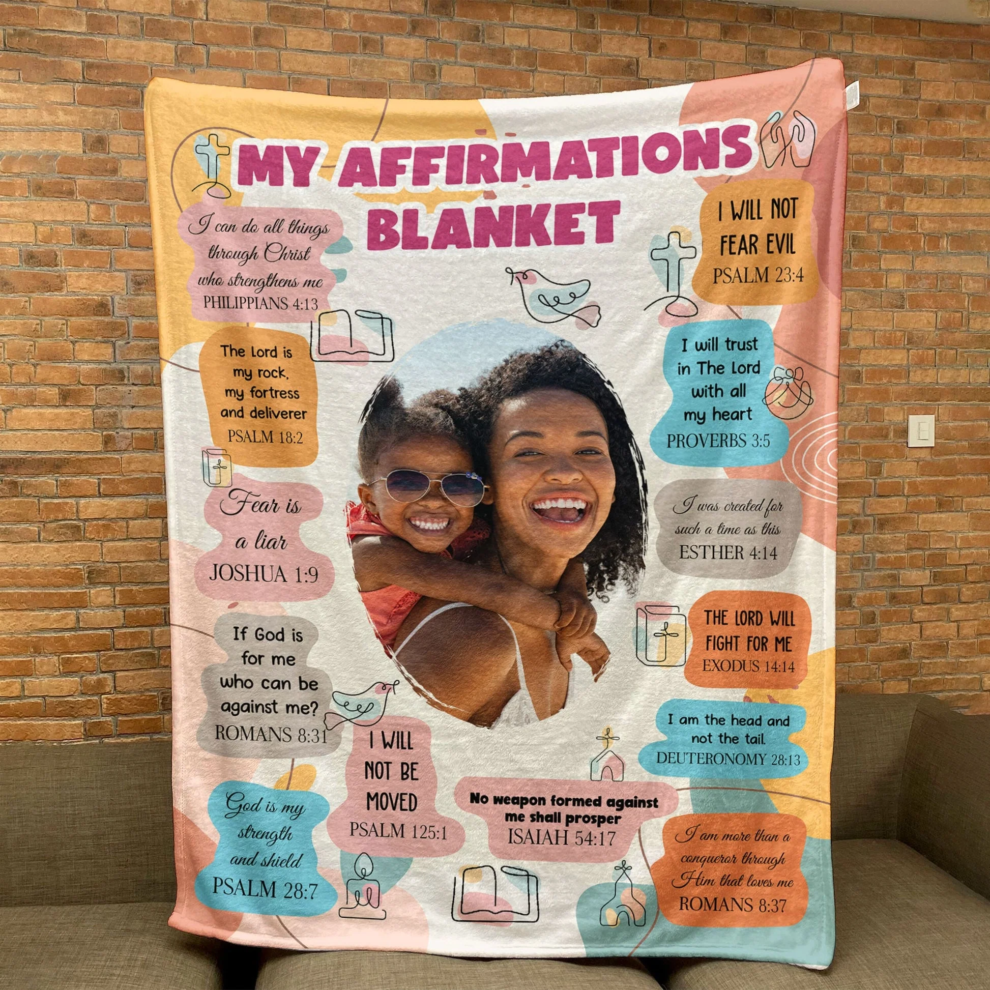 Custom Photo Christian Bible Verse Affirmations - Personalized Blanket - Gift For Daughter, Son | HD95