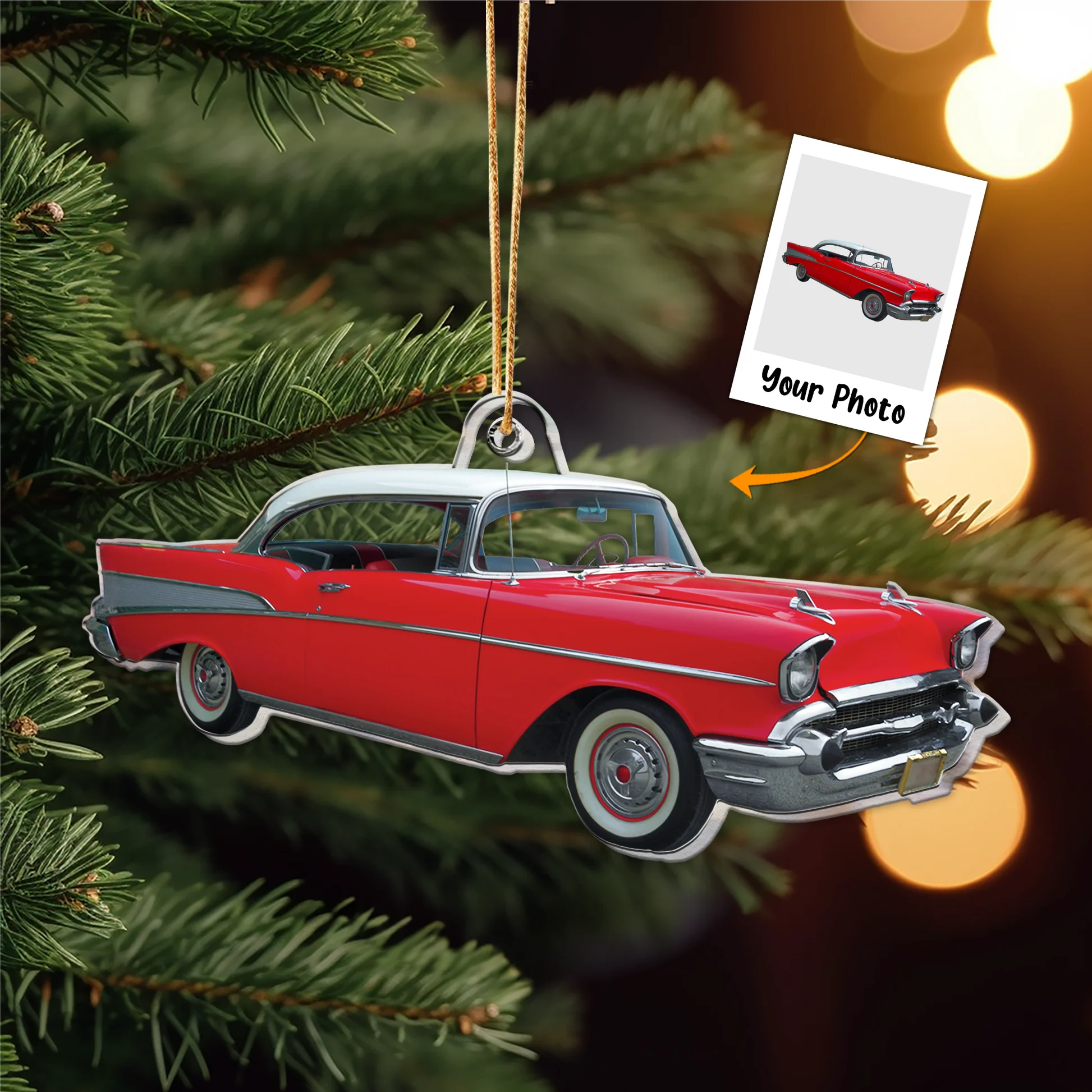 Custom Photo Christmas Car Gift For Family - Personalized Acrylic Photo Ornament