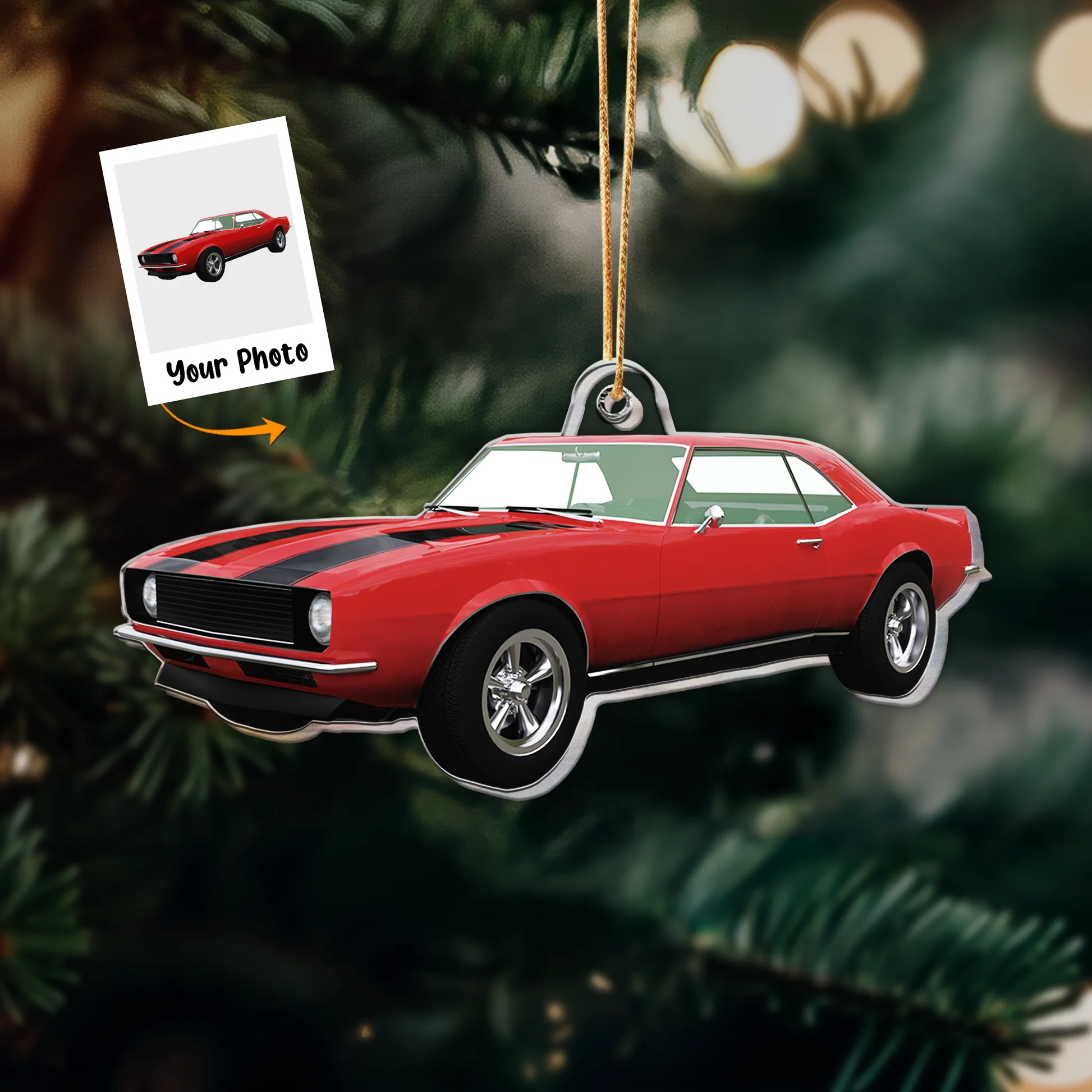 Custom Photo Christmas Car Gift For Family - Personalized Acrylic Photo Ornament - Image 2