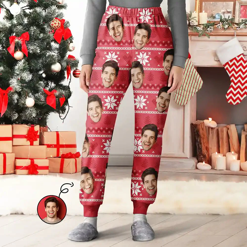 Custom Photo Christmas Couples Family Pets Face - Gift For Pet Lovers - Personalized Pajama Pants - NA94 - Image 2