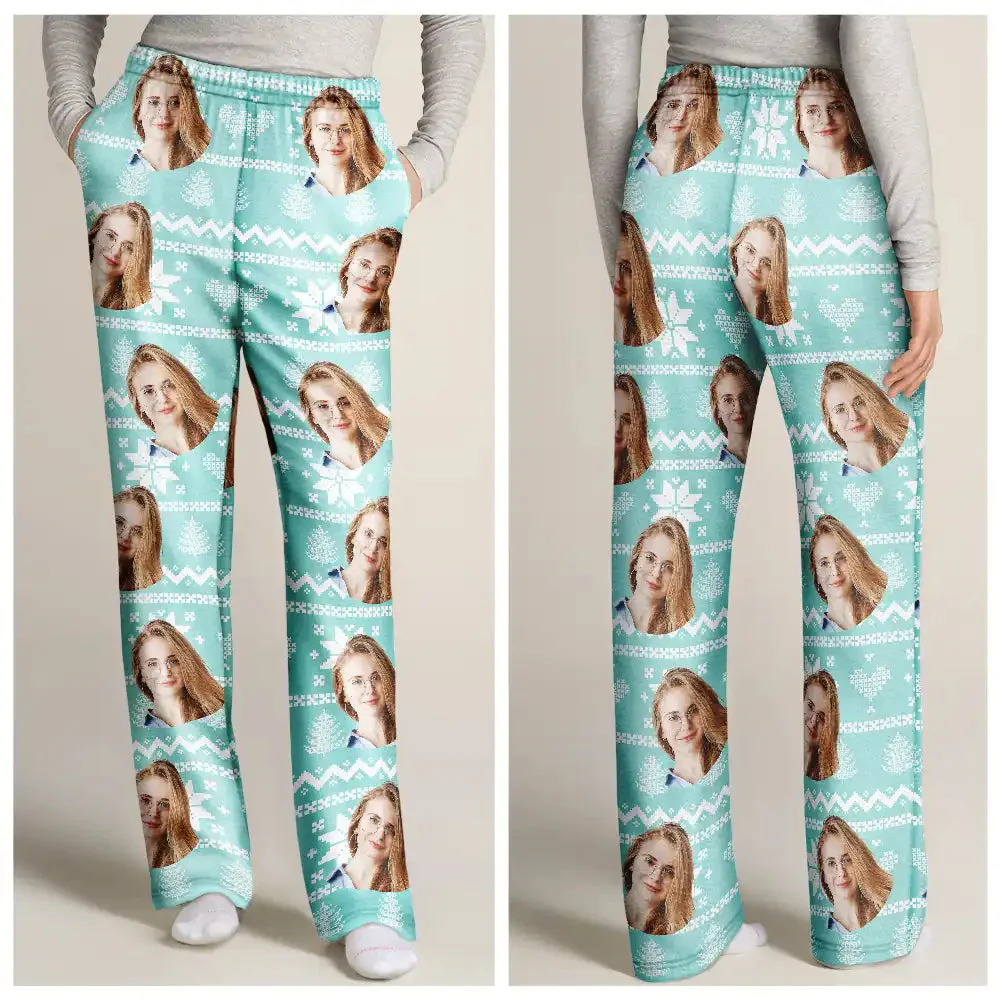 Custom Photo Christmas Couples Family Pets Face - Gift For Pet Lovers - Personalized Pajama Pants - NA94 - Image 3
