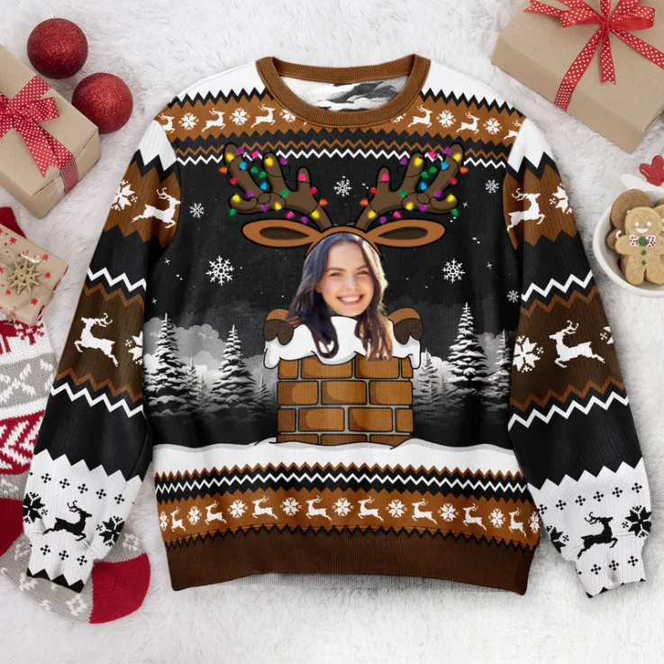 Custom Photo Christmas Reindeer Face- Christmas Gift For Family, Friends - Personalized Ugly Sweatshirt - Image 3