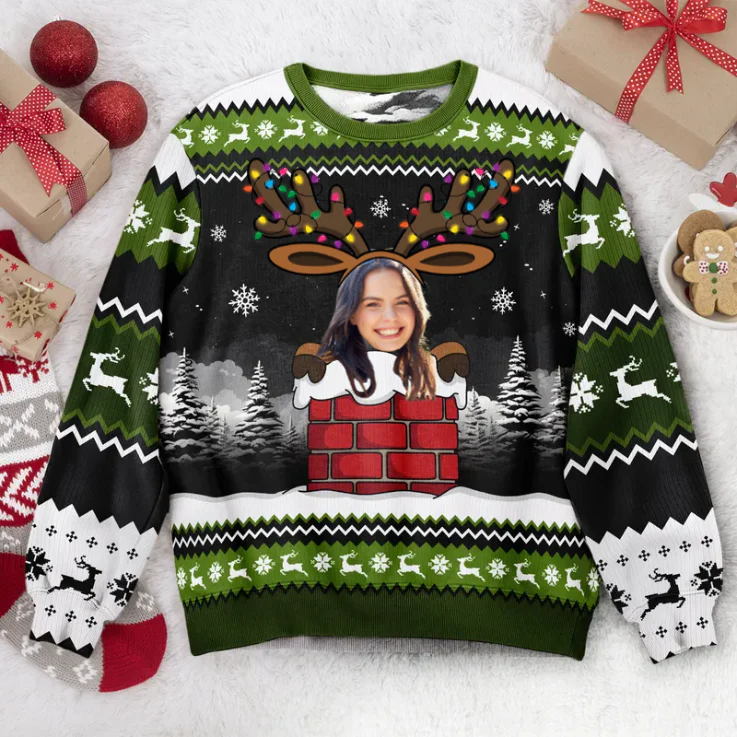 Custom Photo Christmas Reindeer Face- Christmas Gift For Family, Friends - Personalized Ugly Sweatshirt - Image 4