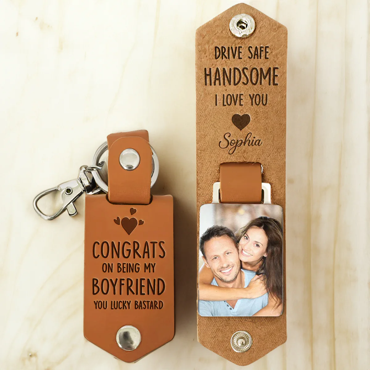 Custom Photo Congrats On Being My Boyfriend - Personalized Leather Photo Keychain - Image 4