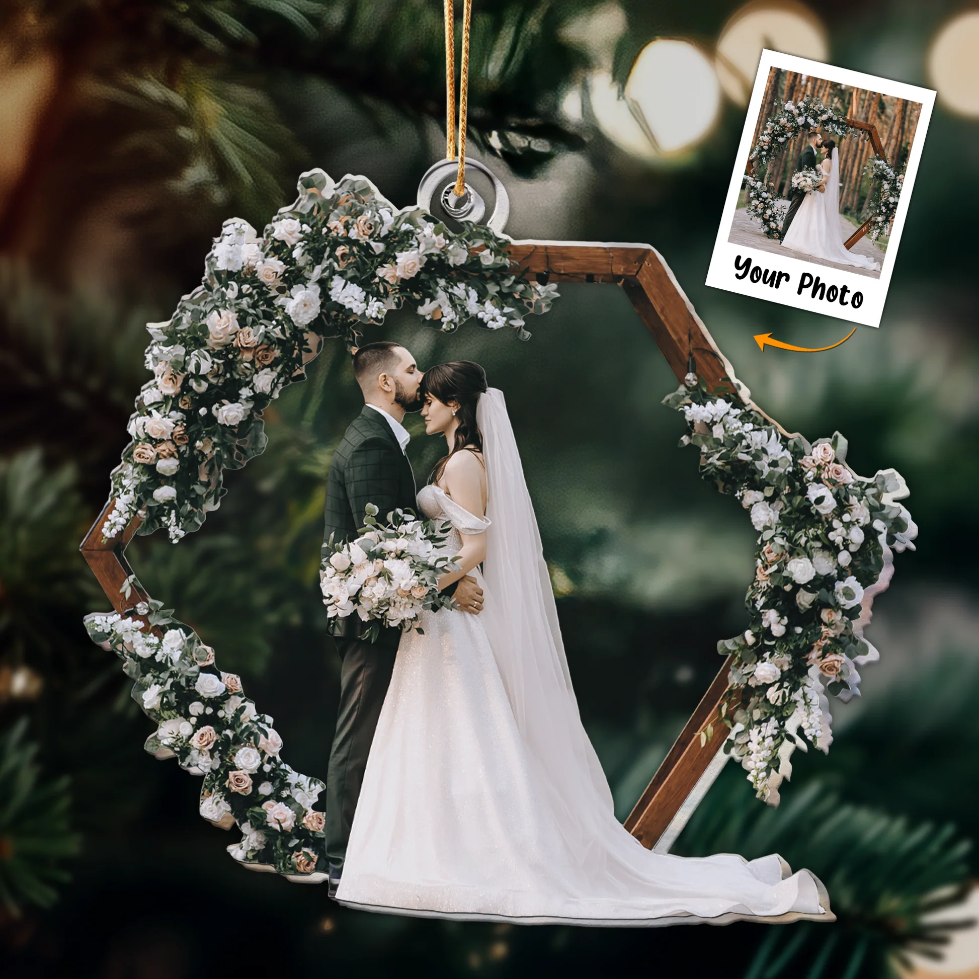 Custom Photo Couple Wedding - Personalized Acrylic Photo Ornament For Christmas - Image 3