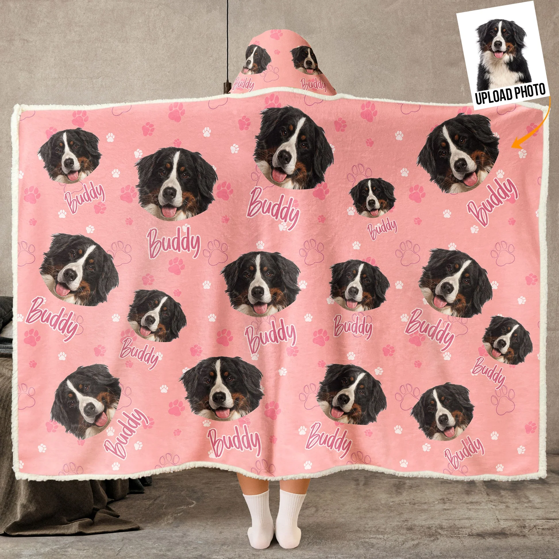 Custom Photo Cute Pet With Paw Paw - Personalized Wearable Hooded Blanket - Gift For Pet Lovers - NA94 - Image 4