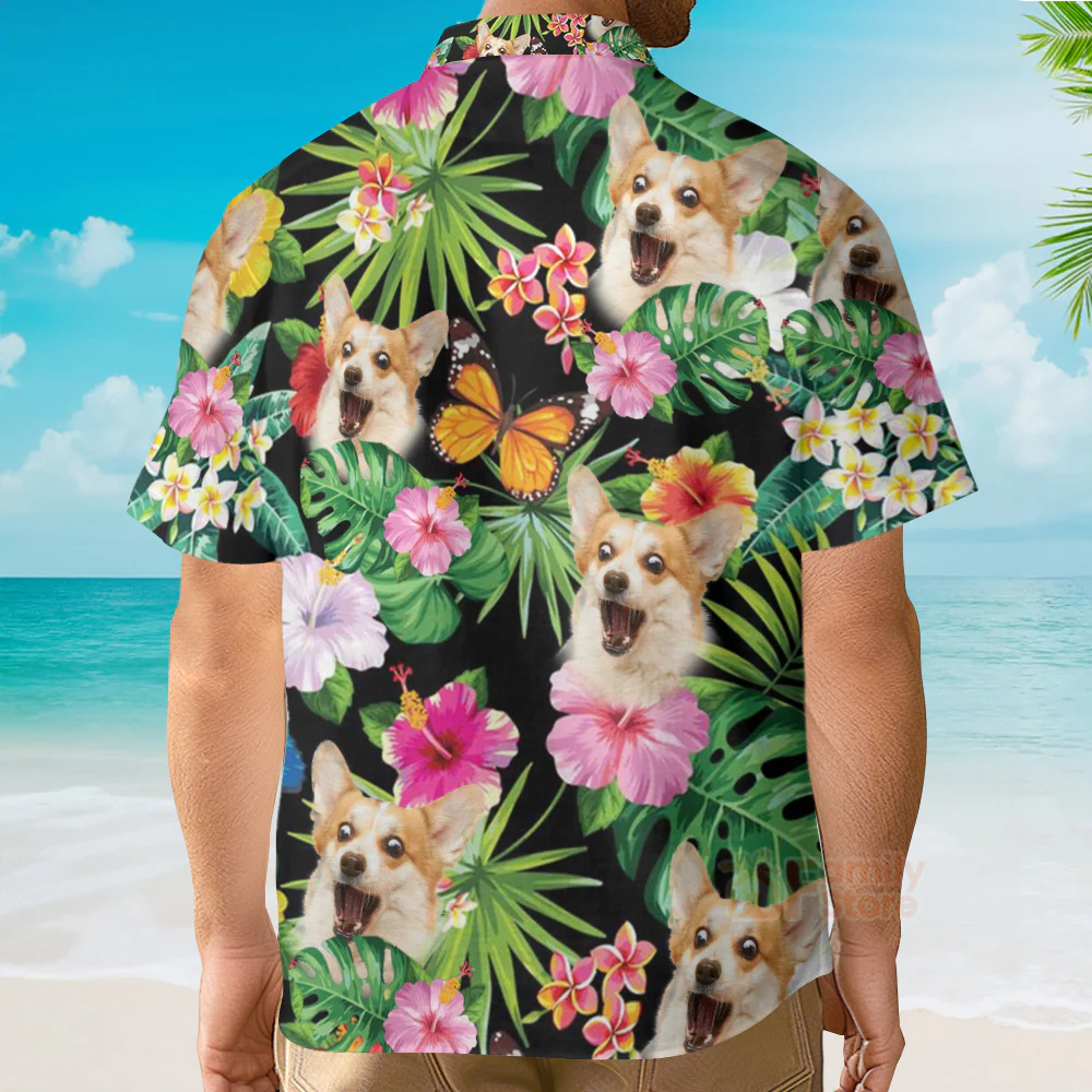 Custom Photo Dog Hibiscus Flower Summer - Personalized Hawaiian Shirt - Image 2