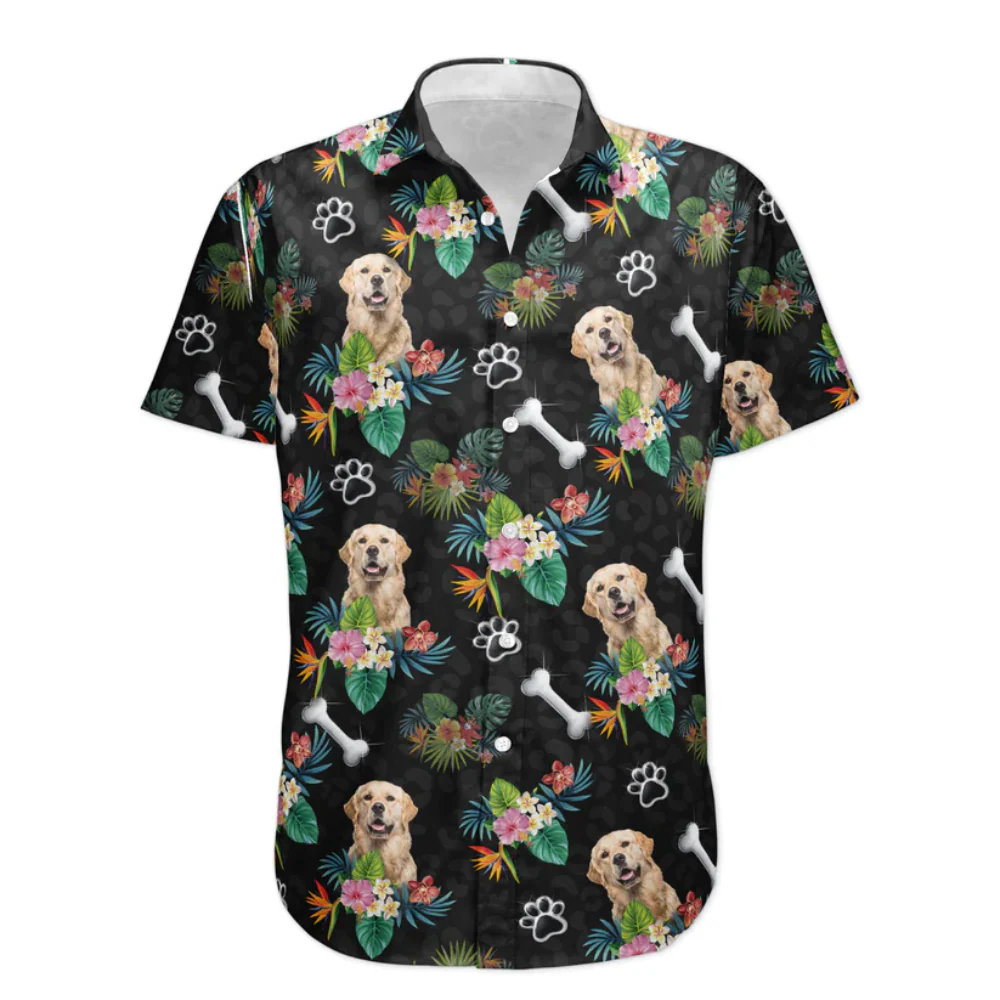Custom Photo Dog Floral Tropical Paw - Gift For Dog Lovers - Personalized Hawaiian Shirt - Image 2