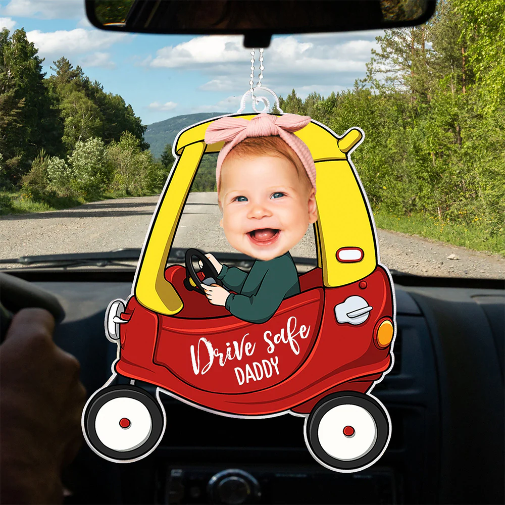 Custom Photo Drive Safe Mommy Daddy - Gift For Mom And Dad - Personalized Acrylic Car Hanger NA94 - Image 2