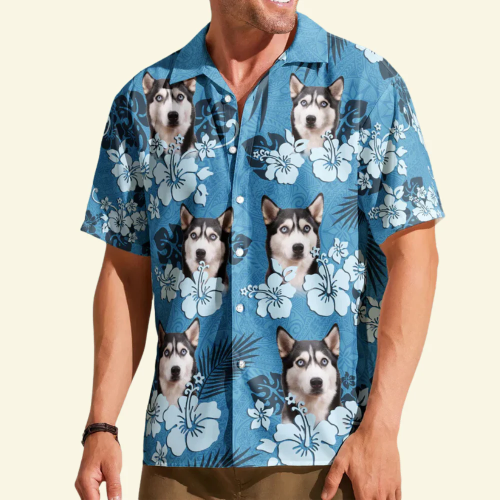Custom Photo Face Funny Photo Tropical Hibiscus - Gift For Dog Lovers - Personalized Hawaiian Shirt
